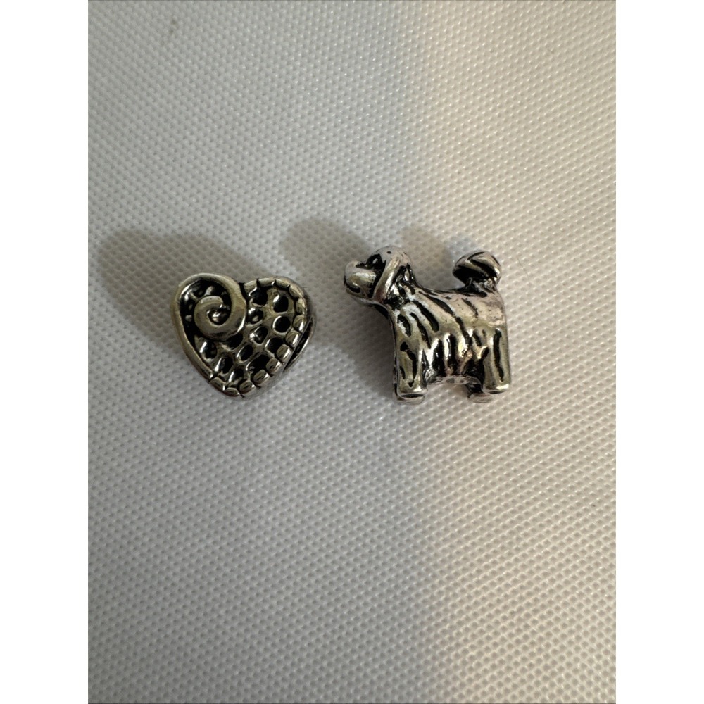 Dog Charm and Heart Charm Beads For European‎ Style Charm Bracelet Silver Tone